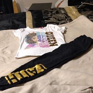 White and Black Graphic Tee and Pants Set